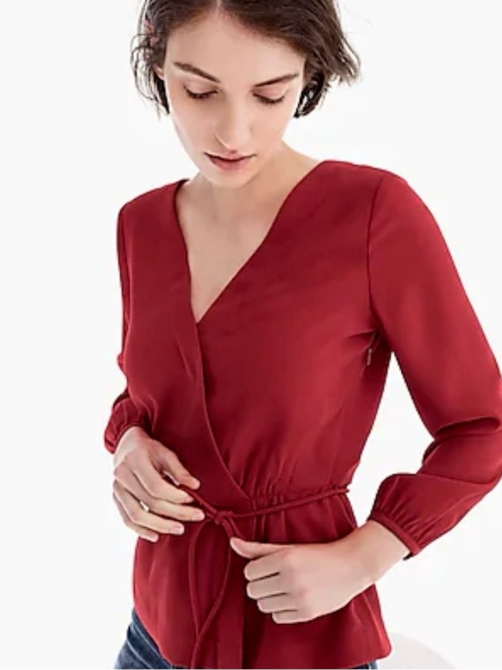 J. Crew Burgundy Wrap-Style Long Sleeve Top